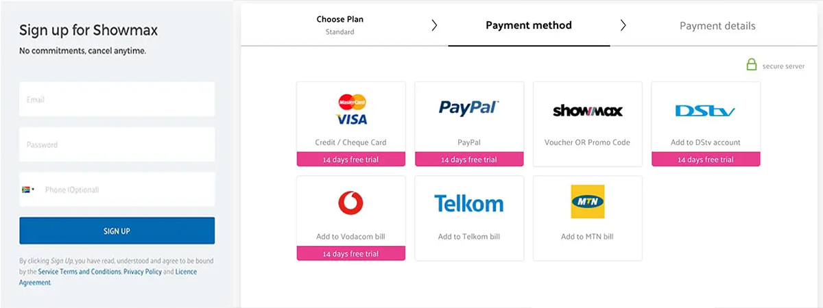 showmax payment method